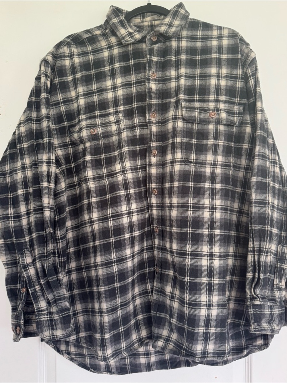 Field & Stream Plaid Flannel Shirt Large Neutral Workwear Oversized Shacket